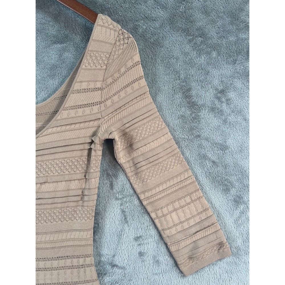 Ralph Lauren Purple Label Pleated Midi Dress XS Tan Knit Layered Bodice Viscose - Picture 8 of 13